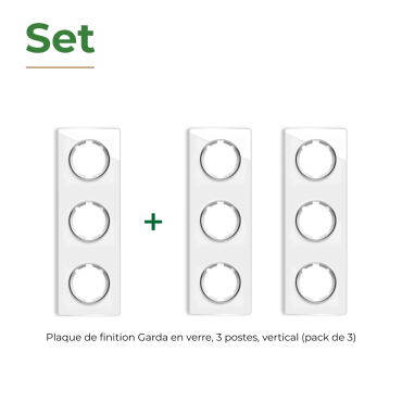 Plaque de finition en verre Garda, 3 postes, vertical (pack 3)-"Blanc"