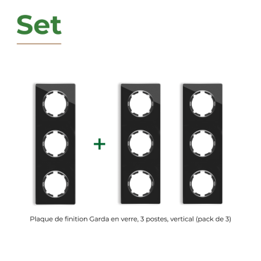 Plaque de finition en verre Garda, 3 postes, vertical (pack 3)-"Noir"