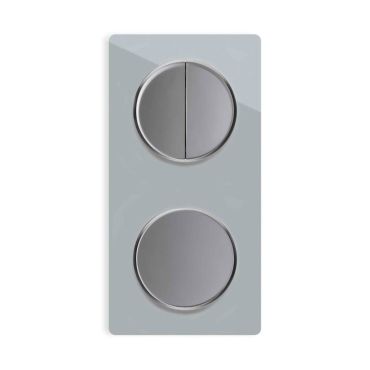 1x Interrupteur double, 1 voie + 1x interrupteur simple allumage avec plaque de finition en verre, 2 postes, verticale - Gris