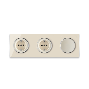 Plaque 3 postes Garda horizontal + 2 Prises avec terre + 1 Interrupteur simple-"Beige"