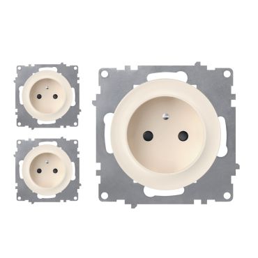 Lot de 3 prises de courant avec terre 16A – mécanismes à assembler – beige