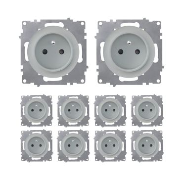Lot de 10 prises de courant avec terre 16A – mécanismes à assembler – gris