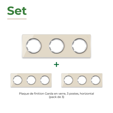 Plaque de finition Garda en verre, horizontal, 3 postes (pack 3)-"Beige"