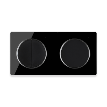 1x Interrupteur double, 1 voie + 1x interrupteur simple allumage avec plaque de finition en verre, 2 postes, horizontale - Noir