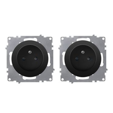 Lot de 2 prises de courant avec terre 16A – mécanismes à assembler – noir