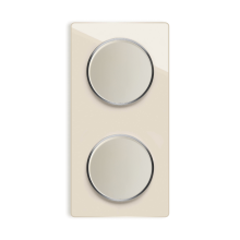 2x interrupteurs simple allumage avec plaque de finition verre 2 postes, vertical - beige
