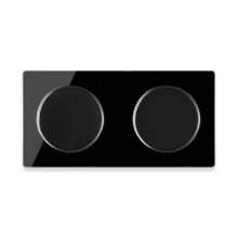 1x Interrupteur double, 1 voie + 1x interrupteur simple allumage avec plaque de finition en verre, 2 postes, horizontale - Noir
